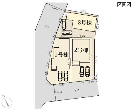 藤沢市葛原　新築戸建　全3棟1号棟の区画図