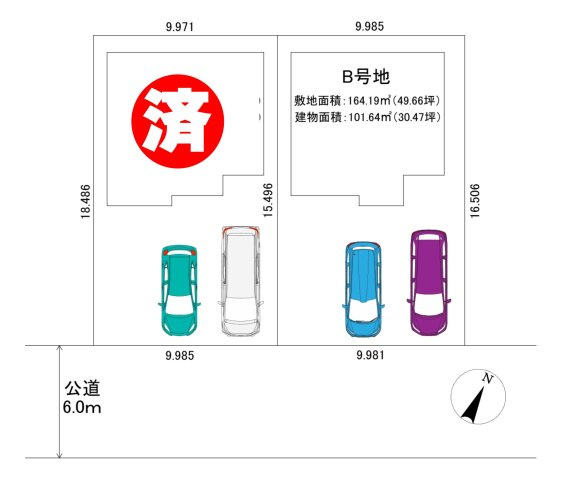 吉川市　中曽根1丁目　新築戸建　全2棟の区画図|区画図です