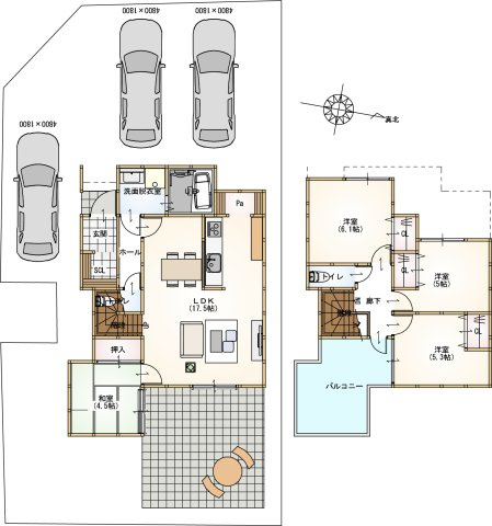 【土地図＋建物プラン例】の画像