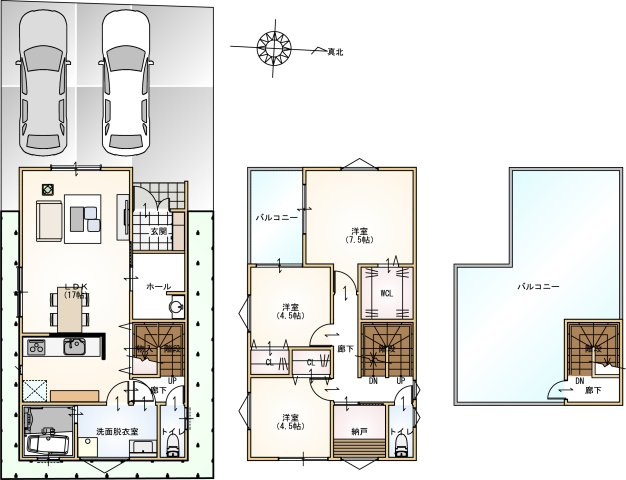 【土地図＋建物プラン例】の画像