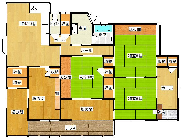 【間取り】 | 恩田小学校に通える中古住宅平家　宇部市恩田町２丁目 | 平屋です
