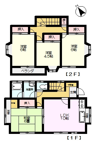 神谷3丁目住宅の間取り|全室南西向きで陽当たりの良いの4ＬＤＫ