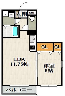 ボヌビー宝塚の間取り|２階角部屋のお部屋です。小窓がございます。