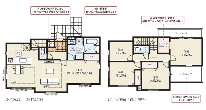 仲介手数料無料　ケイアイグレース所沢市小手指元町5期・新築全1棟の間取り