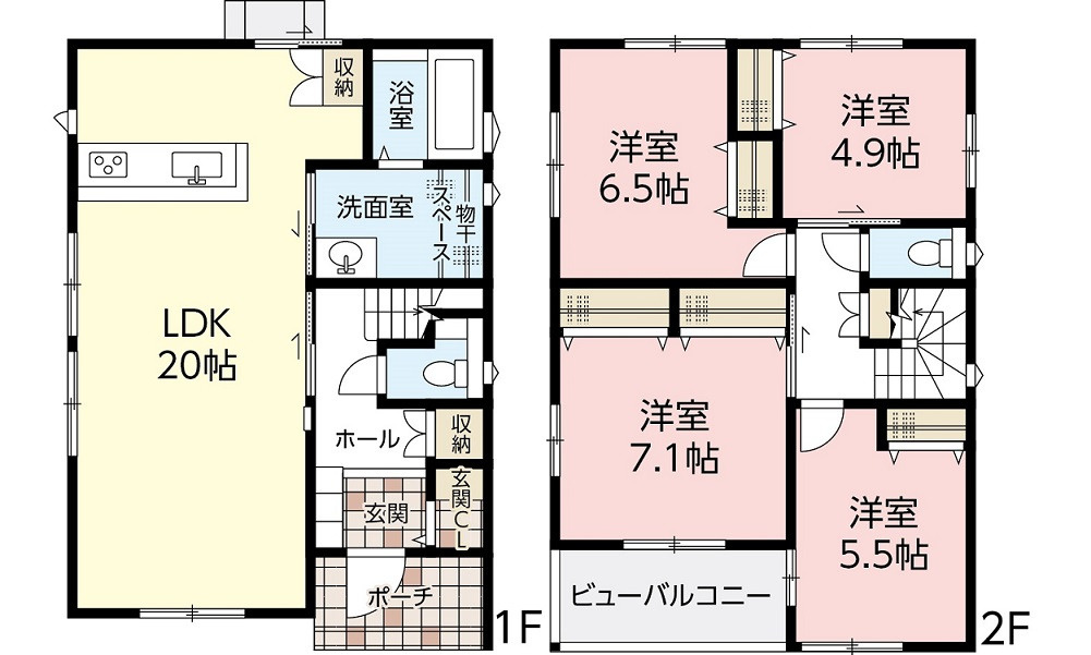 広島市佐伯区観音台1丁目　新築一戸建て(全２棟)の間取り