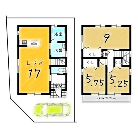 奥海印寺大見坊の参考プラン|【参考プラン例】
建物価格：1810万円(税込)
建物面積：83.63㎡(1F:41.40㎡　2F:42.23㎡)