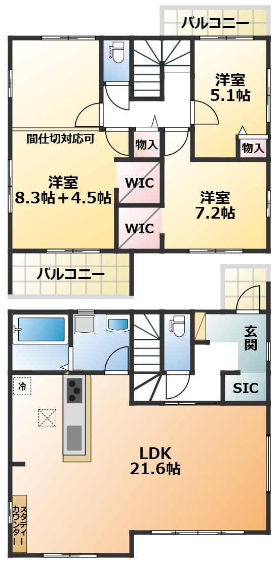 リガーレ宇都宮市東峰町2期の間取り|南向きで陽当たりの良い間取りです