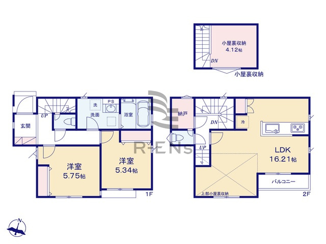 【間取り】 | 練馬区石神井町６丁目　新築戸建て　２号棟 | 南面バルコニーで陽当たりも良好、洗濯物もよく乾きますね
