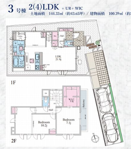 【仲介手数料０円】藤沢市並木台1丁目　新築一戸建て　3号棟　全7棟の間取り|3号棟【仲介手数料０円】藤沢市並木台1丁目　新築一戸建て　全7棟