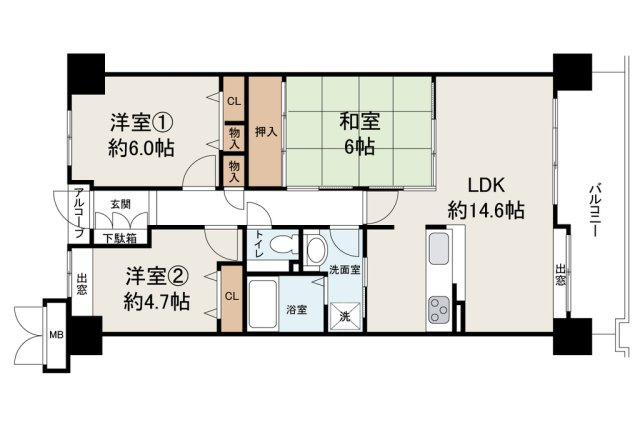 【間取り】 | パルコートフェルティなかもず（百舌鳥小学校）