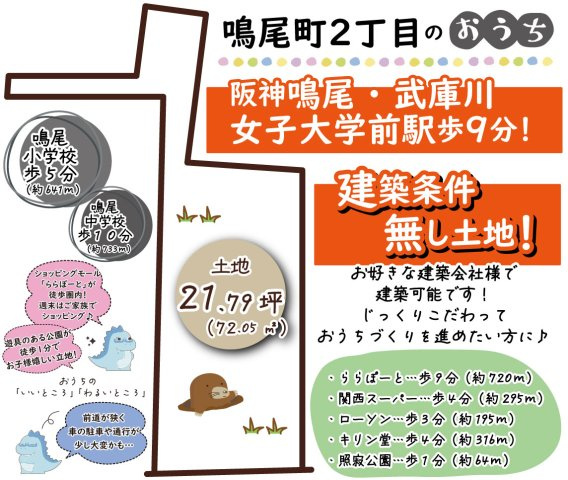 鳴尾町２丁目　建築条件無し土地