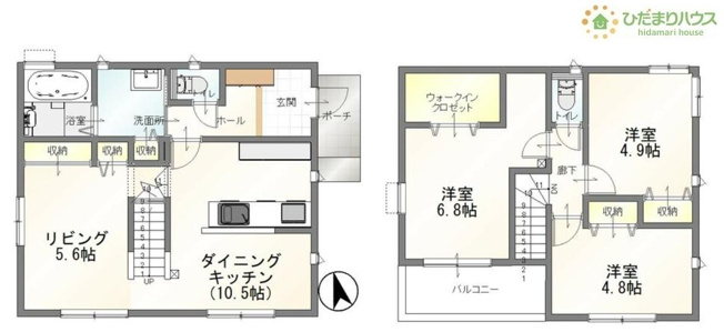 【間取り】 | 土浦市乙戸　中古戸建 | リビングを通って2階に上がるリビングイン階段で、コミュニケーションがとりやすい☆