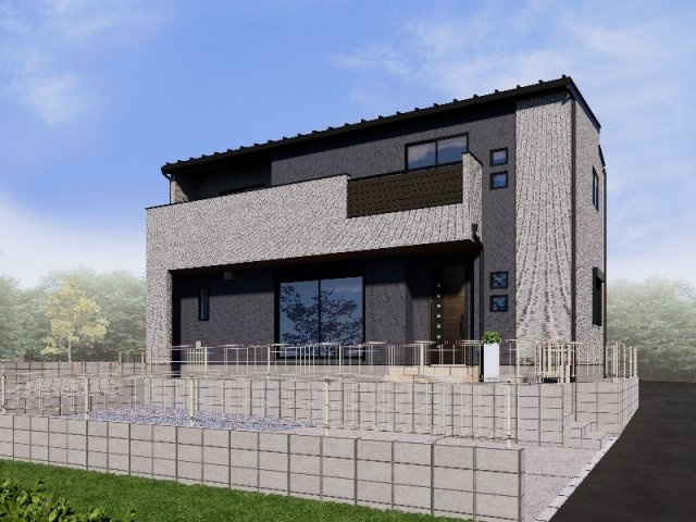 新築　吉岡町北下　2号棟の外観パース|　ポストと一体型のTVモニターホンでセキュリティ安心！嬉しい宅配ボックス付き♪