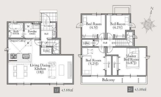 【間取り】 | 西東京市芝久保町３丁目　新築戸建て　４号棟 | 南向きバルコニーで陽当り良好、洗濯物もよく乾きますね