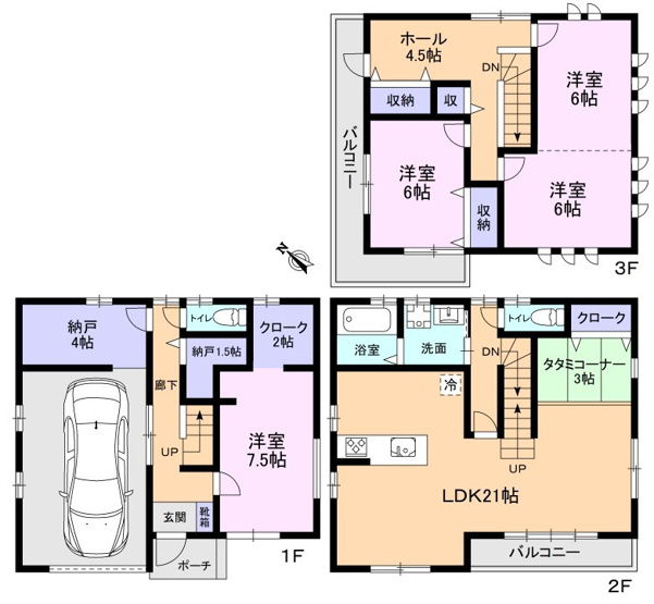 【間取り】 | 志木市上宗岡4丁目　中古一戸建住宅　(ふじみ野店) | 全居室6帖以上の広さを確保したお住まい。
納戸やクロークなど収納も豊富に設置されています。