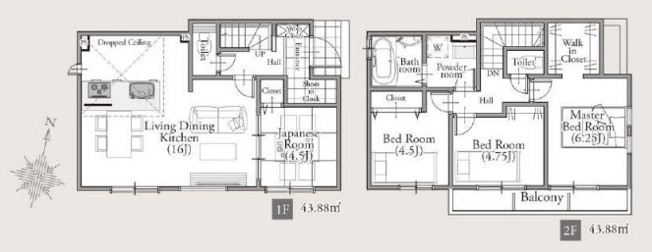 【間取り】 | 西東京市芝久保町３丁目　新築戸建て　９号棟 | 南向きバルコニーで陽当り良好、洗濯物もよく乾きますね