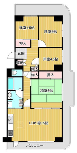 マンハイム奈良の間取り|フルリノベーション済◆１階角部屋♪　全てのお部屋がバルコニーに面しており明るく風通し良好♪　