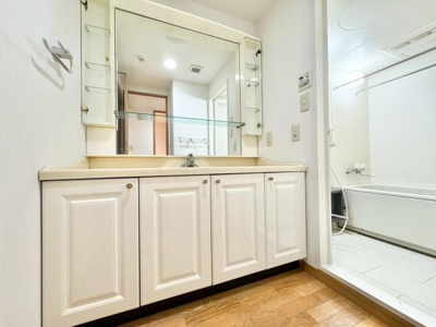 【独立洗面台】 | APAガーデンコート鳳西弐番館 | ゆとりの洗面スペースで朝の身支度も快適スムーズに。髪のセットやお化粧もストレスなくこなせ、朝から気分良く通勤通学に向かえそうですね！