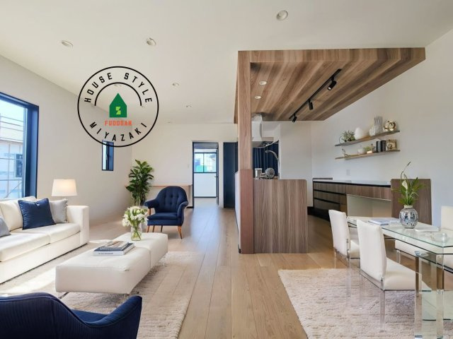 都城市下長飯町R7(A号棟)の居間・リビング|明るく開放的なリビングダイニングは豊かな陽光が注ぎ込み、やすらぎの空間を演出してくれます。ご家族で楽しいひとときをお過ごし下さい。※家具はCGを合成したものです。