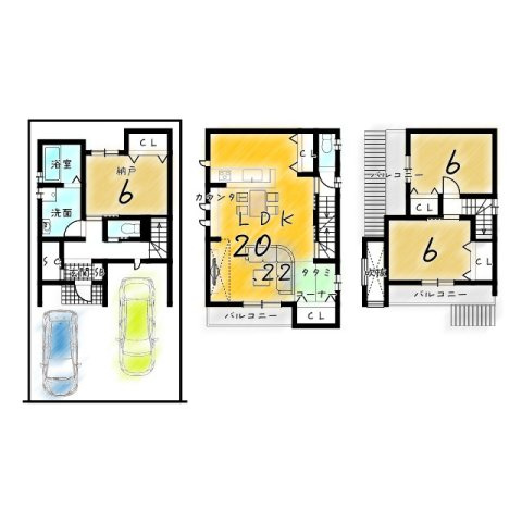 鶏冠井町沢ノ東　3階建てプラン　建築条件付き土地の区画図