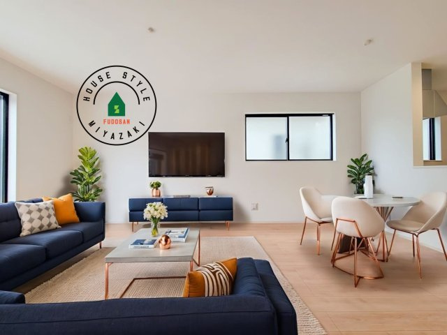 宮崎市大塚町小原田第1-4棟（B号棟）の居間・リビング|明るく開放的なリビングダイニングは豊かな陽光が注ぎ込み、やすらぎの空間を演出してくれます。ご家族で楽しいひとときをお過ごし下さい。※家具はCGを合成したものです。同社使用