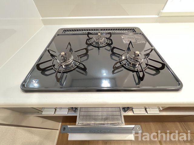 高浜市田戸町2丁目　新築一戸建のキッチン|1度にたくさんのメニューが作れる3口コンロ付のシステムキッチンです♪