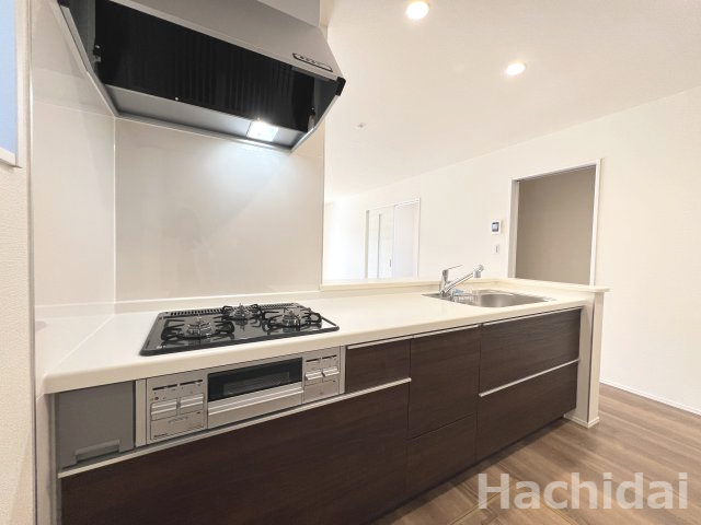 高浜市田戸町2丁目　新築一戸建のキッチン|リビングで遊ぶお子様を見守りながらお料理ができる人気のカウンターキッチンです