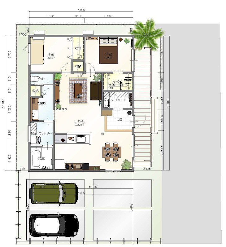 新居浜市宇高町１丁目の売地の完成予想図|参考プラン　2LDK　配置図