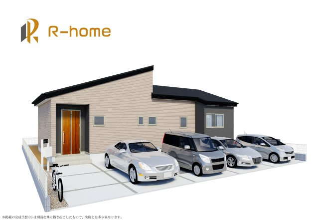 ひたちなか市東石川第13　新築戸建て　2号棟の外観パース|2025年9月完成予定！近隣の同仕様完成物件をご見学いただけます♪