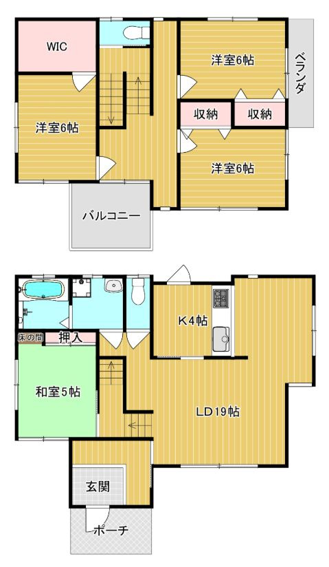 筑西市関本上の間取り|家族みんながゆったり暮らせる4LDK♪LDKは広々23帖、収納も豊富で半地下・中2階・WIC付きの嬉しい間取りです◎
