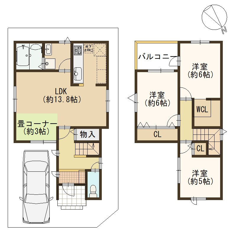 京都市右京区西京極畑田町の間取り|LDK横の畳コーナーは、お子様の遊びスペースとしてもご活用いただけます♪