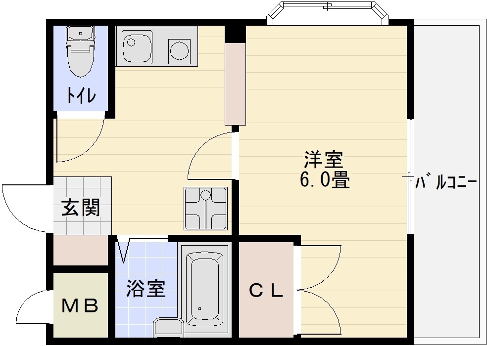 シャルムコートの間取り|柏原市　1K