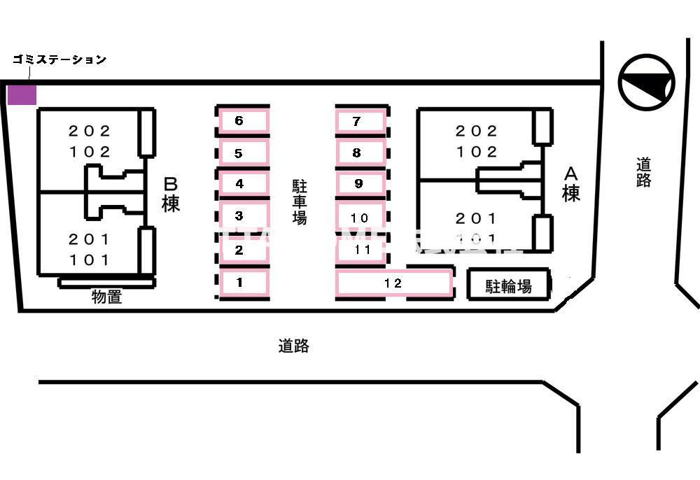 京丹後市峰山町杉谷のアパートの区画図