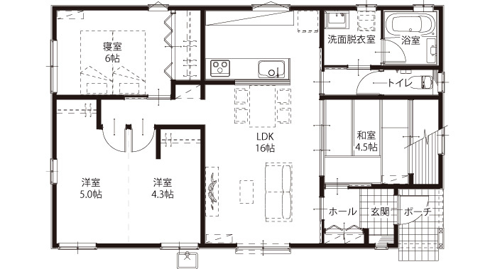 仲介手数料不要　新産住拓新須屋平屋【西合志南小・西合志南中】の間取り