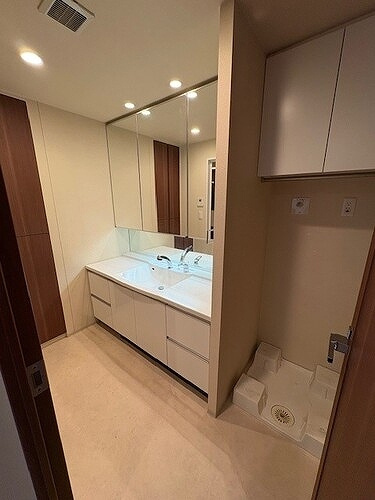 大阪ひびきの街　ザ・サンクタスタの洗面所|洗面化粧台、室内洗濯機置場