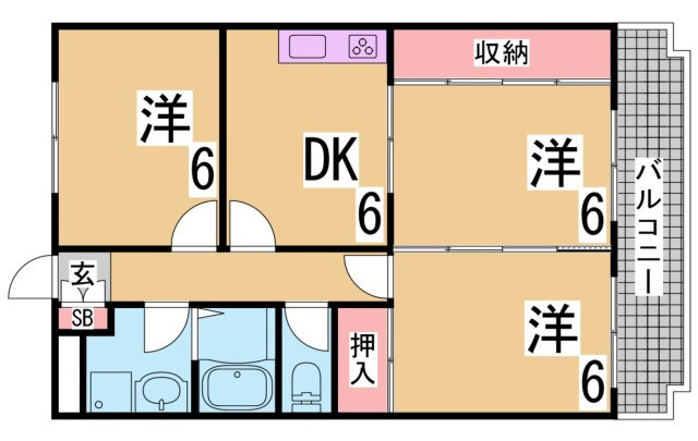 神戸市北区谷上西町の賃貸マンションの間取り