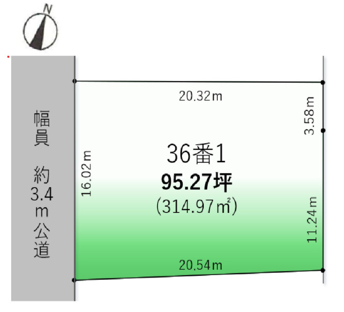 狭山市北入曽【土地】の土地図|95.27坪のゆったりサイズです