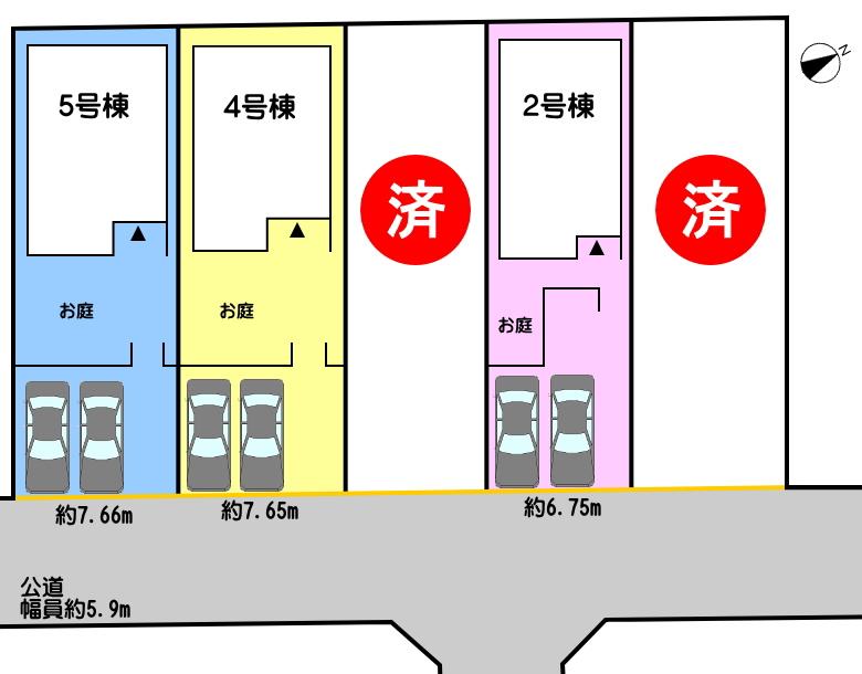 碧南市沢渡町の区画図|2号棟　並列駐車2台