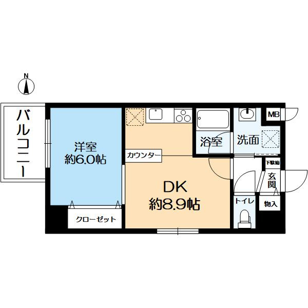 フォルム五条通りの間取り|壁芯面積36.71㎡の1DKの間取りです。
