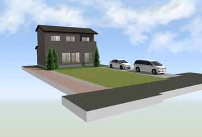 【外観パース】 | 敷地170㎡(約51坪)車３台駐車スペースあり(車種による)買物便利 | 外観パースです