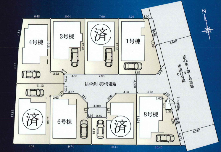 茅ヶ崎市萩園　新築戸建　全8棟1号棟の区画図