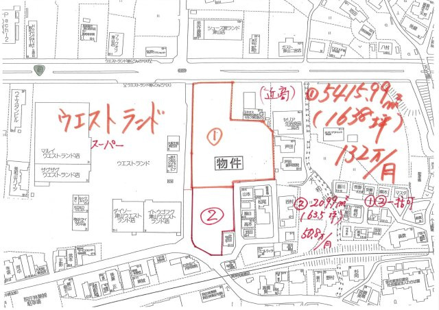 二宮　貸土地　①＋②　2273坪　の地図