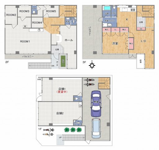 【間取り】 | 平野区瓜破西1丁目 | 【令和6年：店舗・一部リフォーム済み☆収益物件としてもご検討下さい♪窓多数！陽当り通風良好☆3Fワイドバルコニーあります☆】