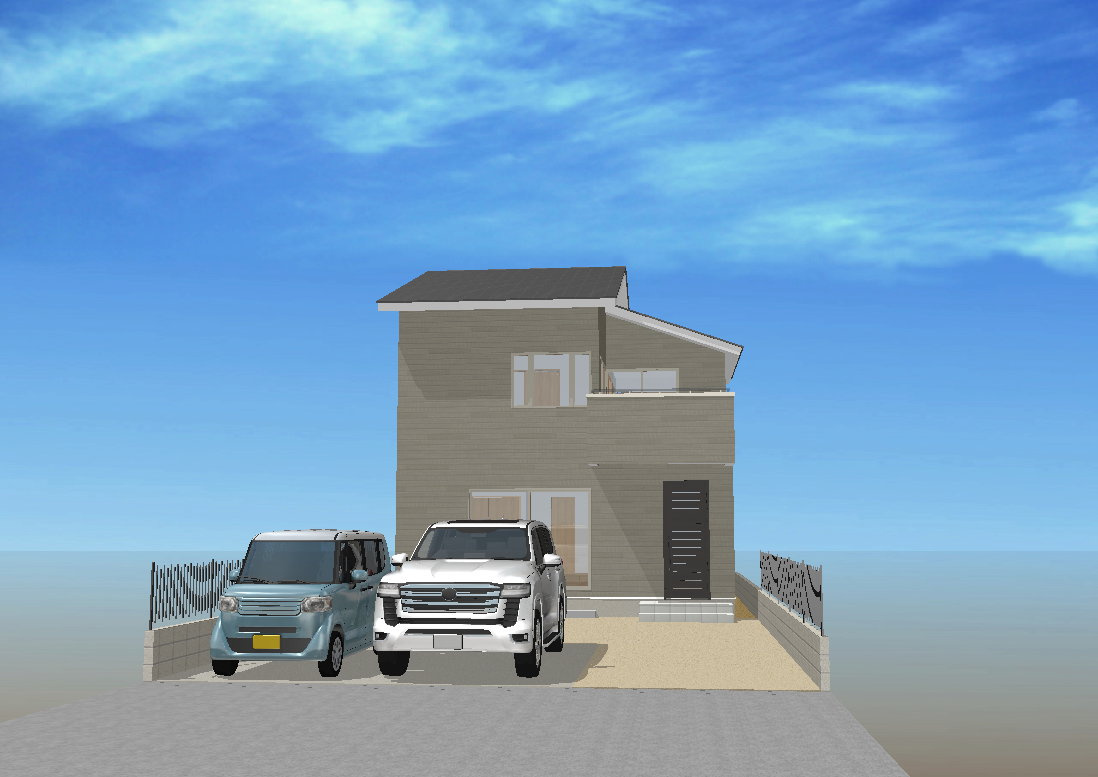 薊野東町　3号地　新築戸建　（全3区画）の外観パース|プラン例　建物面積　101.84㎡（約30.80坪）