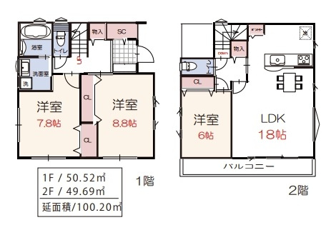 仲介手数料無料　所沢市上新井15期B・新築全1棟の間取り