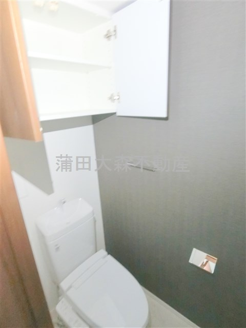 ハーモニーレジデンス蒲田アートヴィラのトイレ|吊戸棚と温水洗浄便座付きのトイレ　