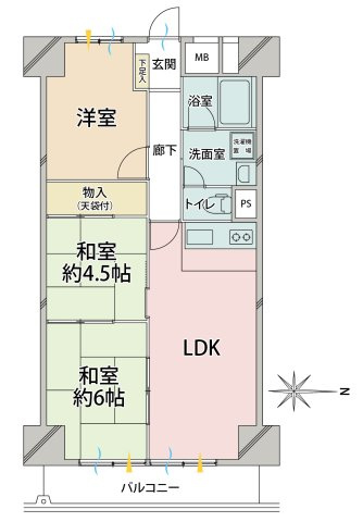 3LDK、専有面積：60.48平米、バルコニー面積：16.72平米