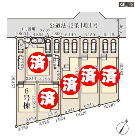 北葛飾郡松伏町　田中3丁目　新築戸建　全6棟の区画図|区画図です