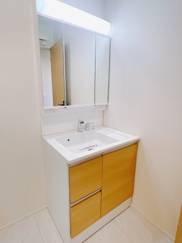 【新築戸建】玉村町板井24-1期の独立洗面台|通常より広いタイプの洗面所になっています。のびのびと使える洗面所には寒い冬にストーブをおいても邪魔になりません♪