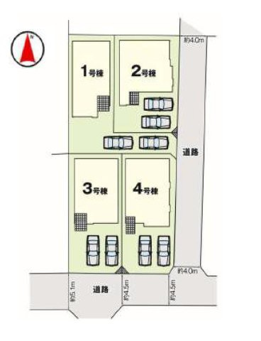 熊本市北区鶴羽田4丁目第1-4棟（1号棟）　の区画図|配置図（1号棟）